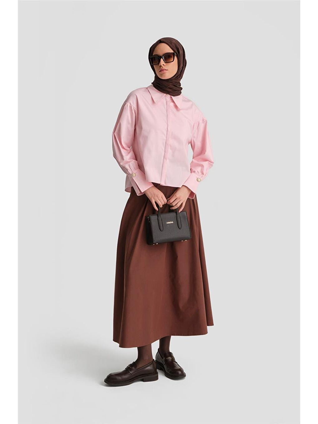 Sivri Yakalı Floş Keten Gömlek 24K3602 Pembe