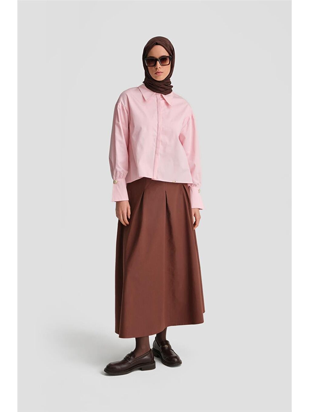 Sivri Yakalı Floş Keten Gömlek 24K3602 Pembe-1