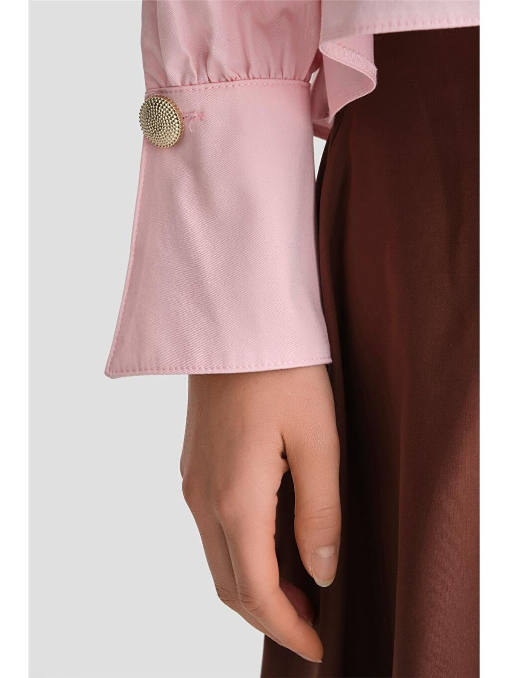 Sivri Yakalı Floş Keten Gömlek 24K3602 Pembe-4