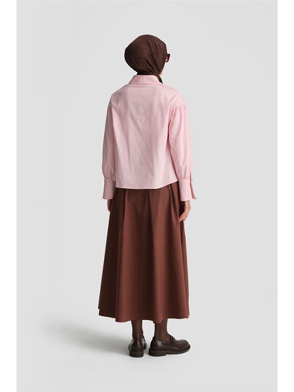 Sivri Yakalı Floş Keten Gömlek 24K3602 Pembe-5