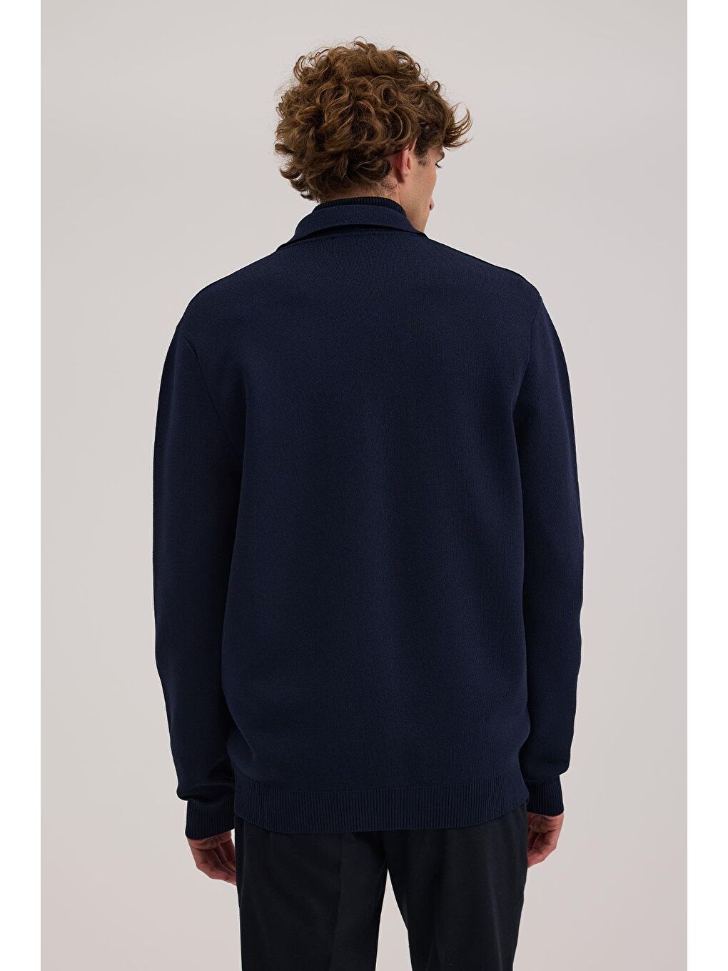 Lacivert Slim Fit Bebe Yaka Fermuarlı Cepli Rayon Triko Ceket-3