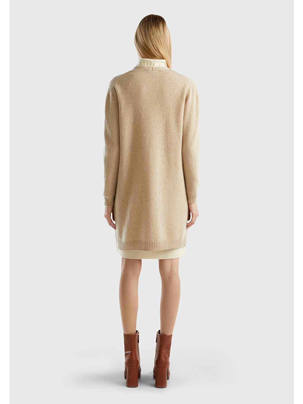 Kahverengi Kadın Sütlü Kahve Melanj %100 Yün Hırka-2