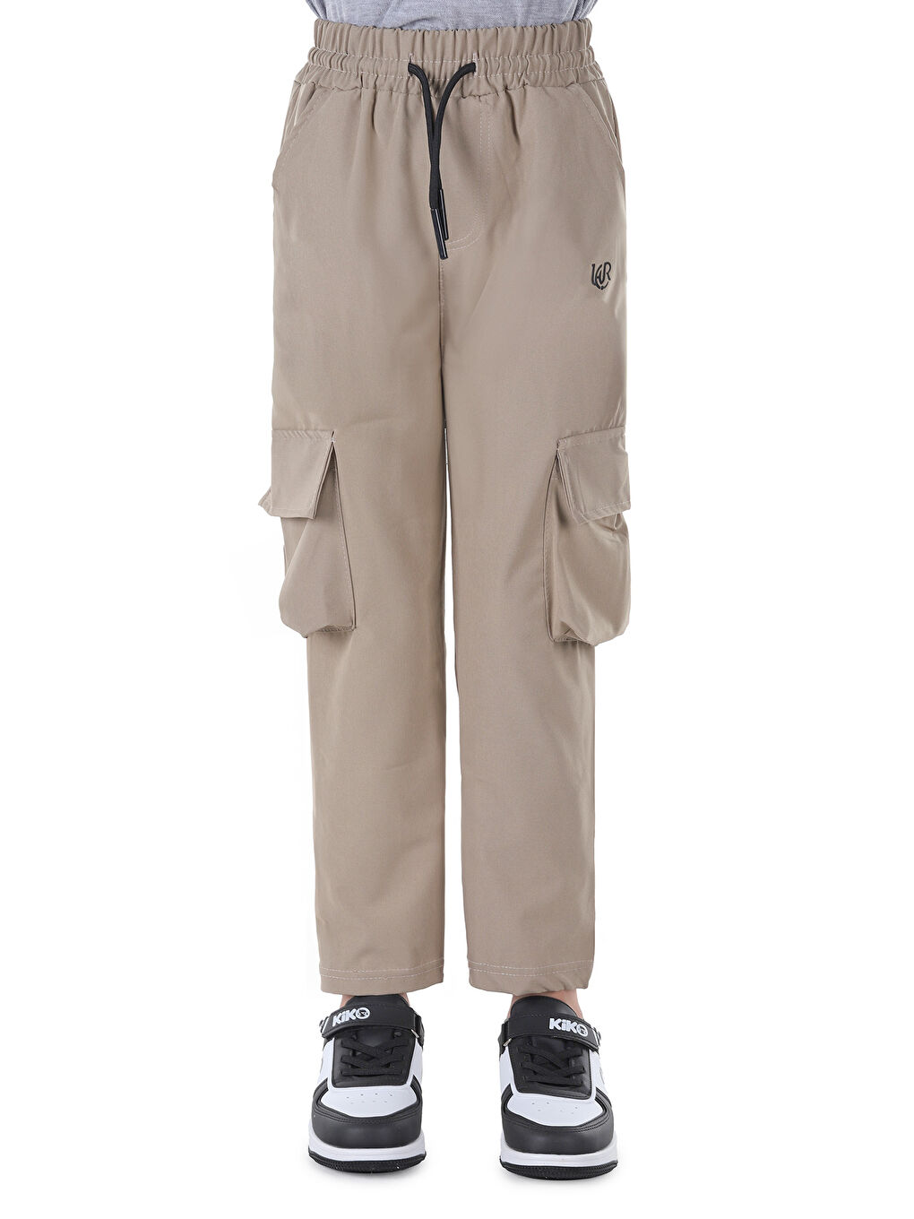 Bej Paraşüt Kumaş Komando Cepli Unisex Çocuk Jogger Eşofman Altı