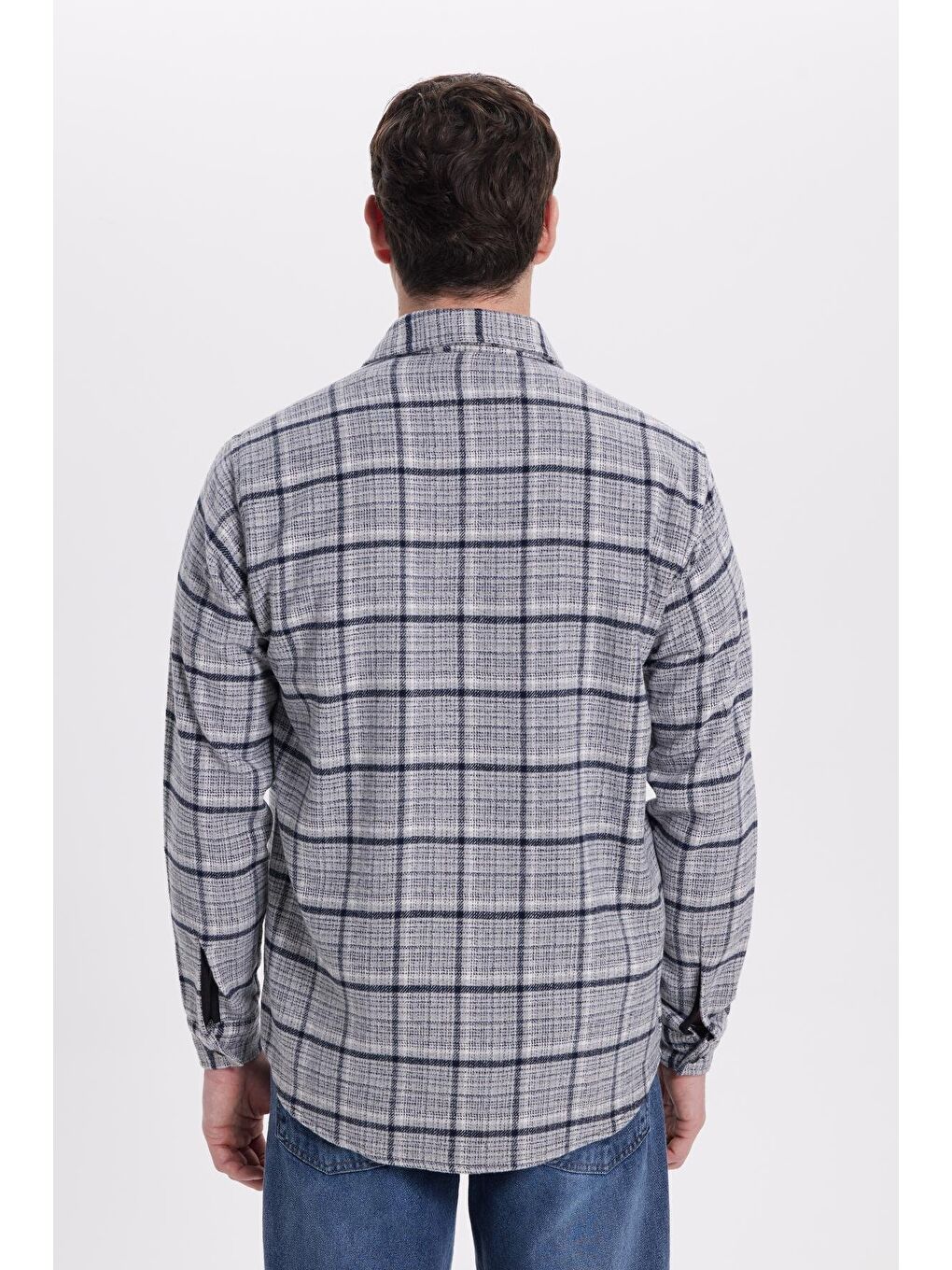 Gri Erkek Regular Fit Rahat Kesim Kışlık Kareli Oduncu Gömlek-6