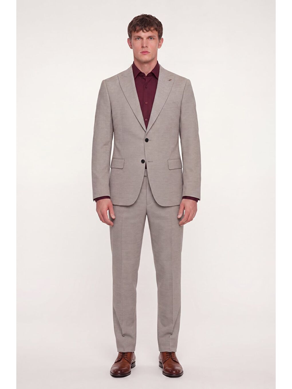 Giotelli Erkek Bej Dar Kesim Slim Fit Viskon Klasik Yaka 6 Drop Takım Elbise-1