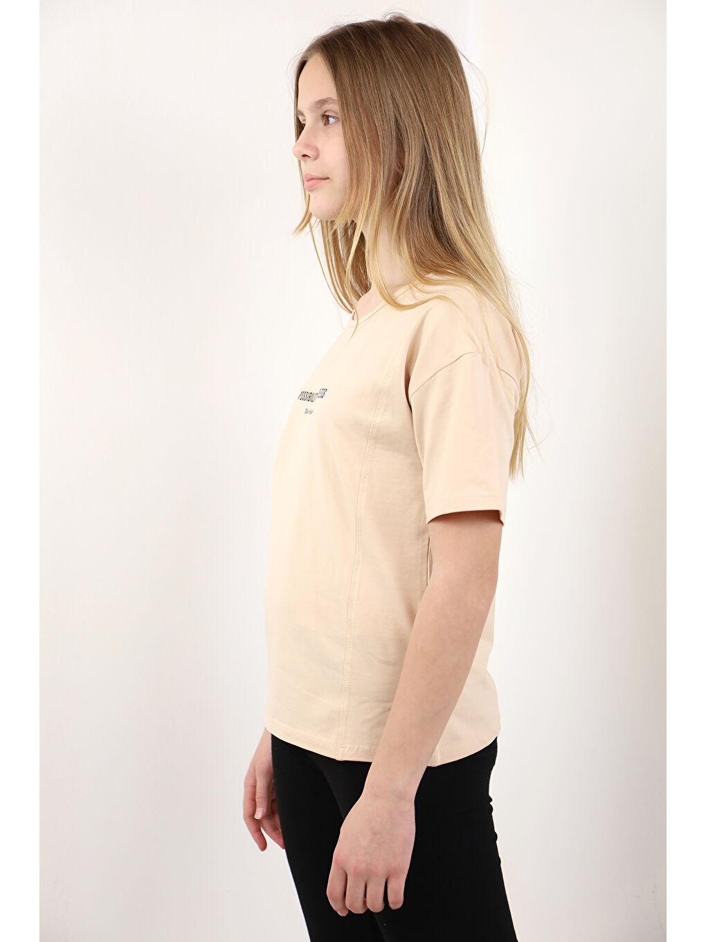 Bej Kız Çocuk Baskılı Tişört-2