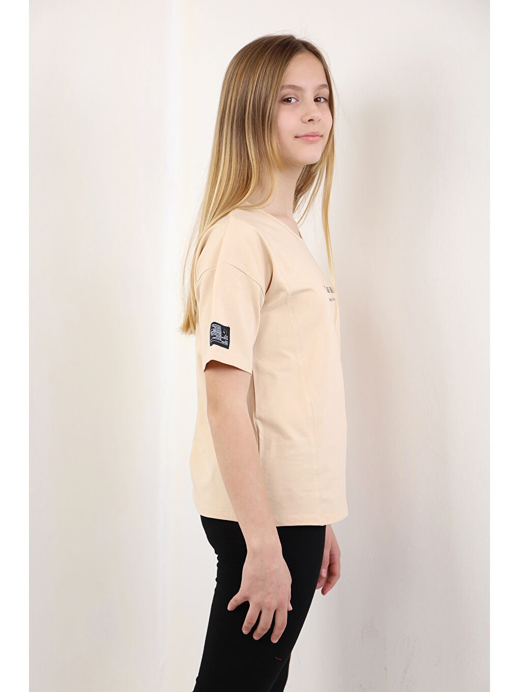 Bej Kız Çocuk Baskılı Tişört-3