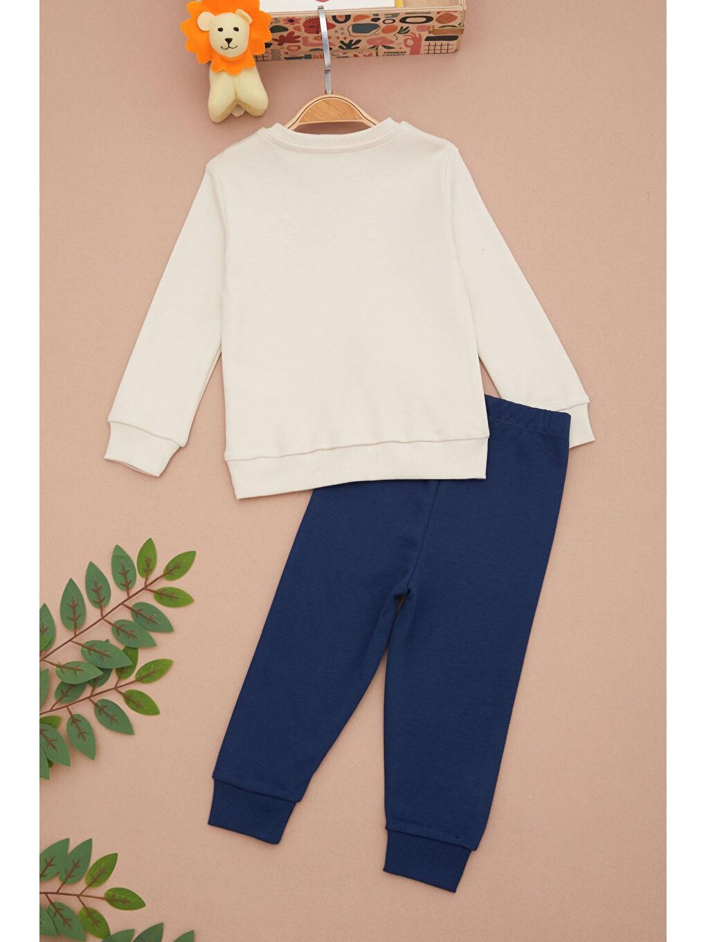 Ekru Krem Aslan Baskılı Yazılı Erkek Bebek Takımı 17395-4