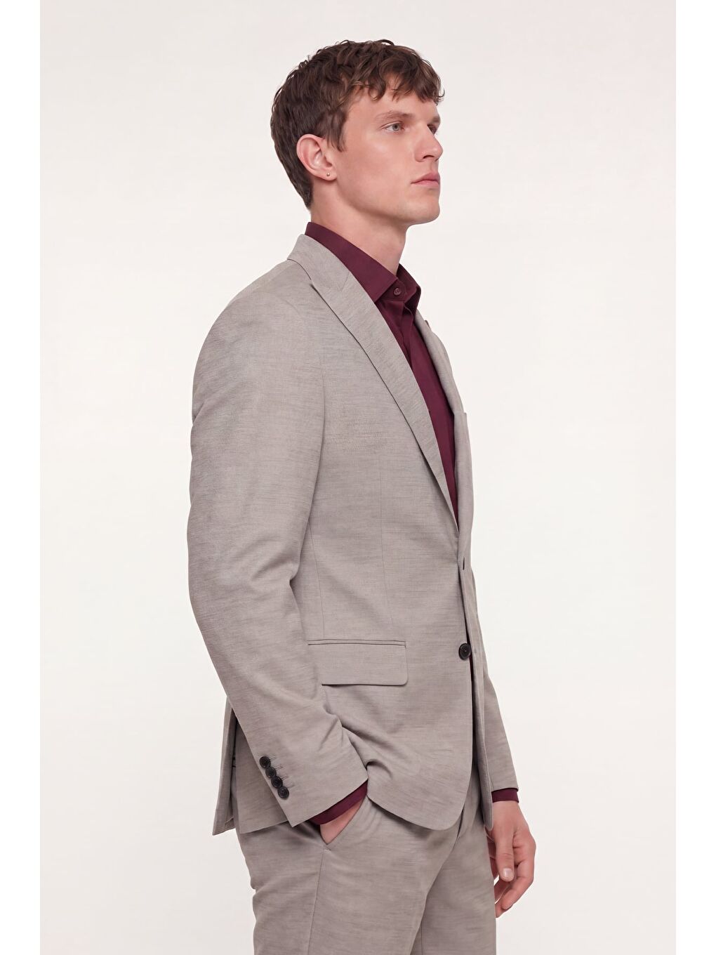 Giotelli Erkek Bej Dar Kesim Slim Fit Viskon Klasik Yaka 6 Drop Takım Elbise-2