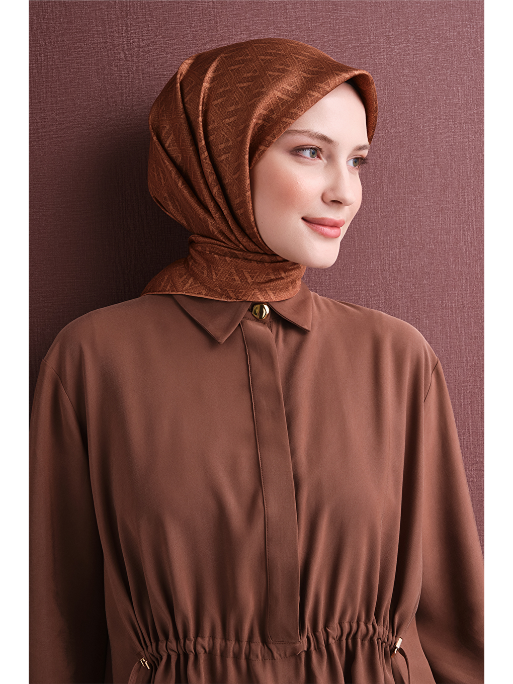 Kahverengi Saf İpek Twill Eşarp 9625d 34-2