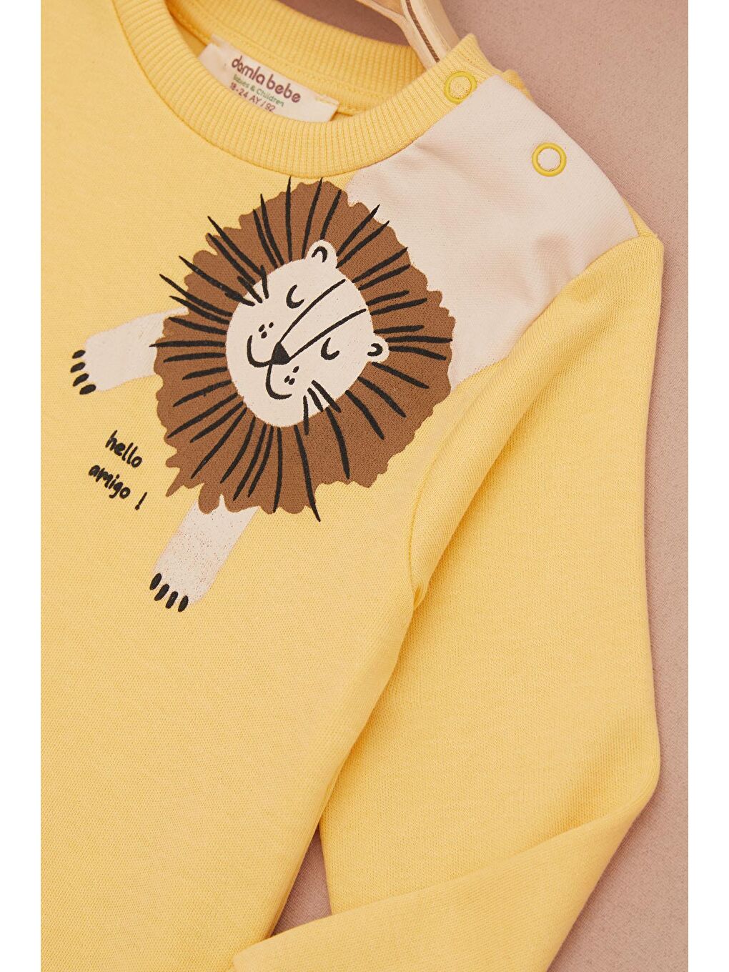 Sarı Aslan Baskılı Yazılı Erkek Bebek Takımı 17396-1