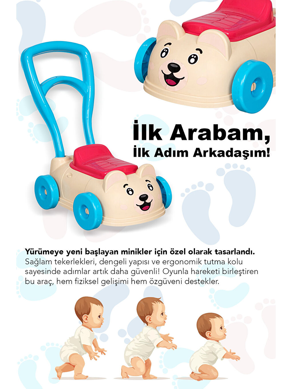 İlk Arabam Yürüme Arkadaşı - Bebek Çocuk İlk Adım Arabası Yürüme Yardımcısı-1