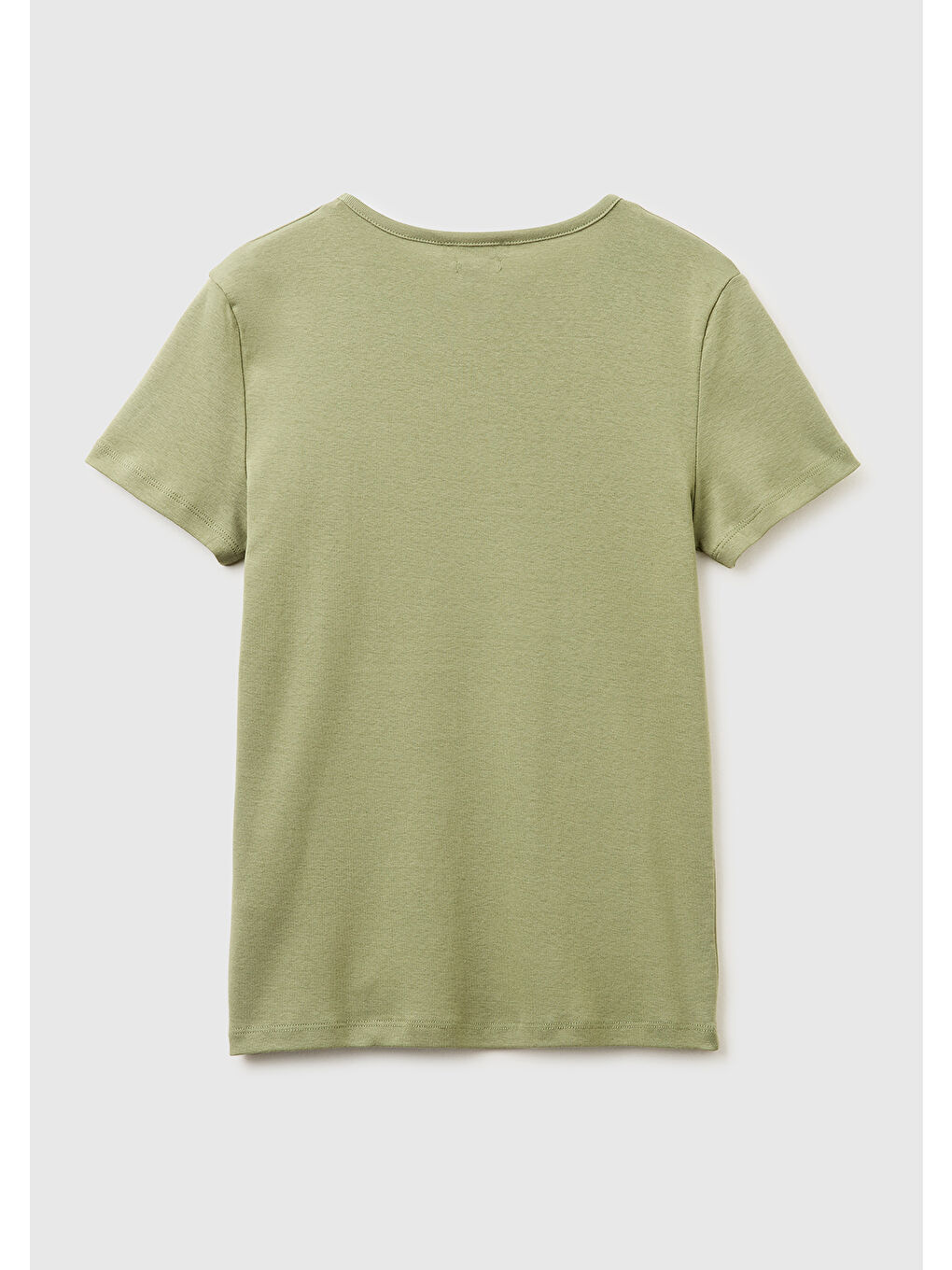 Kadın Haki %100 Pamuk Geniş V Yaka T-Shirt-1