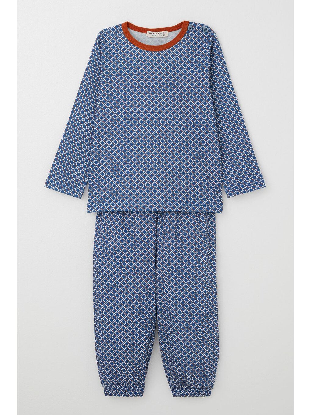 Erkek Çocuk Pijama Takımı Kare Desenli Mavi (1-3 Yaş)