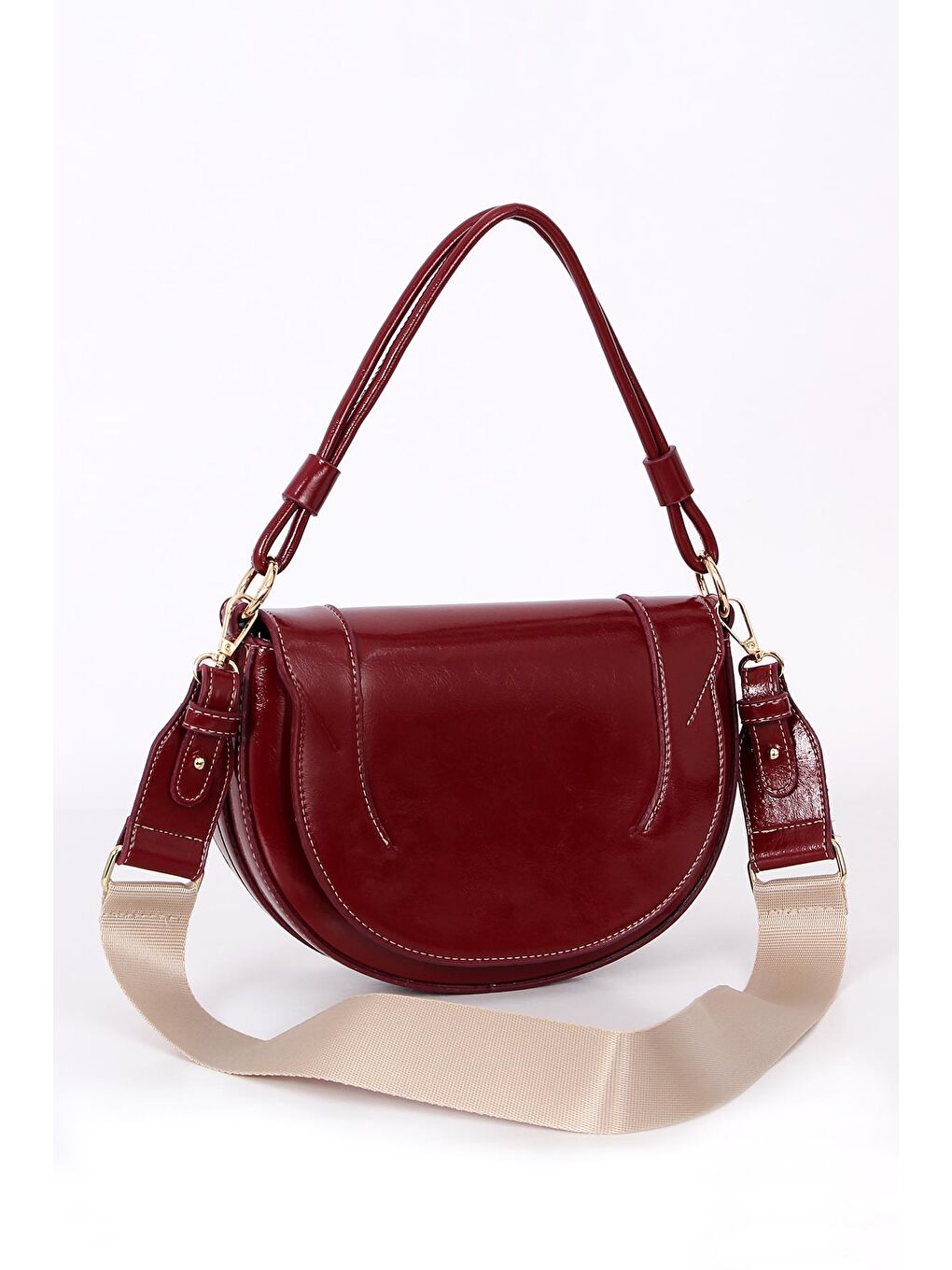 Bordo Valencia Gold Detaylı  ve Konforlu Kadın Omuz ve Çapraz Çanta BP 4852O