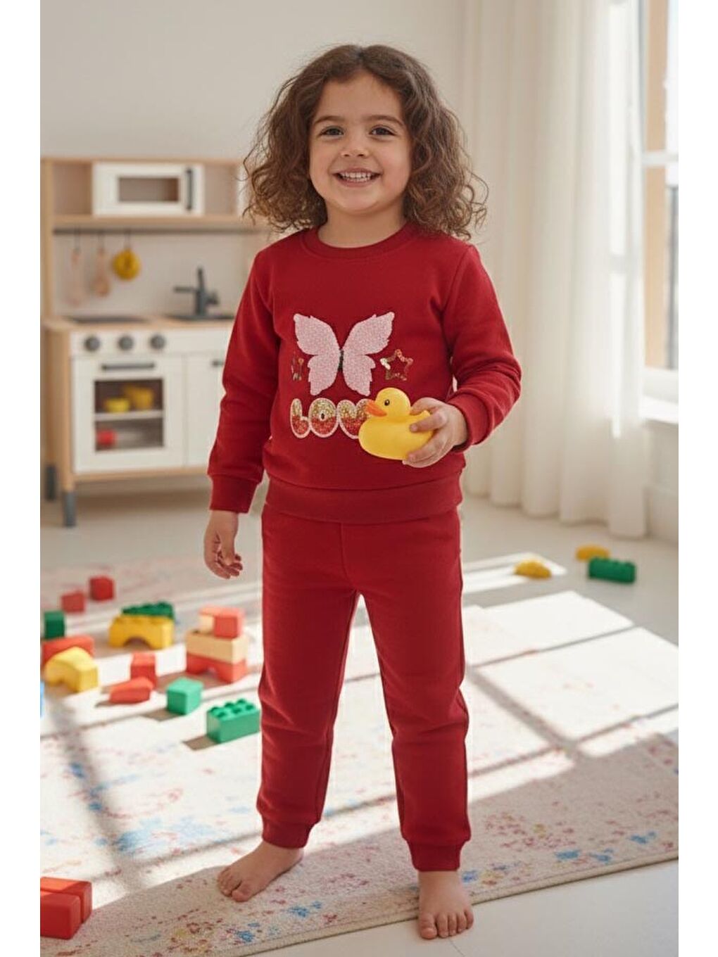 Kırmızı Kız Çocuk Kirmizi Nakışlı İki İplik İkili Takım - 27975-KIRMIZI