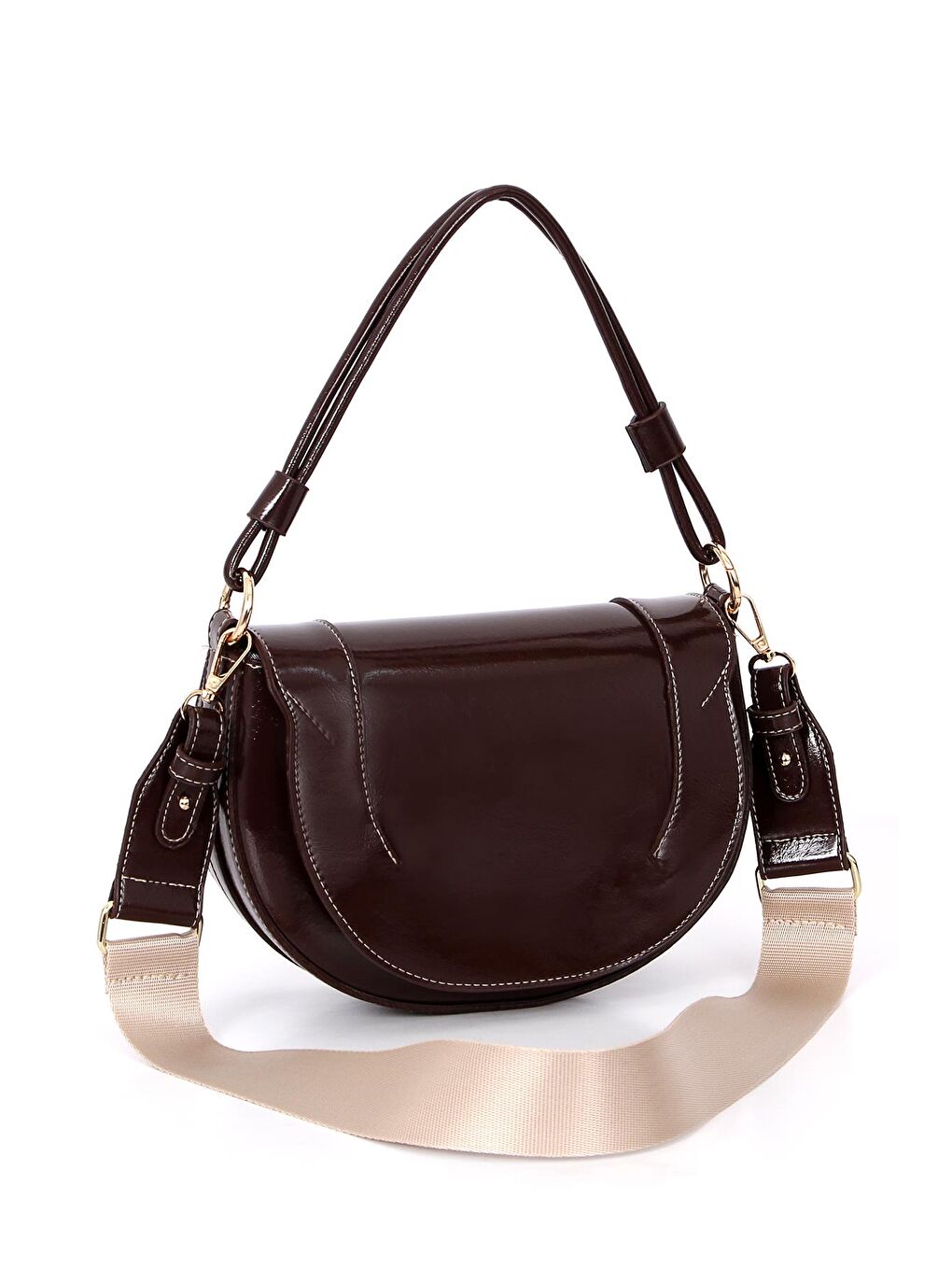 Kahverengi Valencia Gold Detaylı  ve Konforlu Kadın Omuz ve Çapraz Çanta BP 4852O