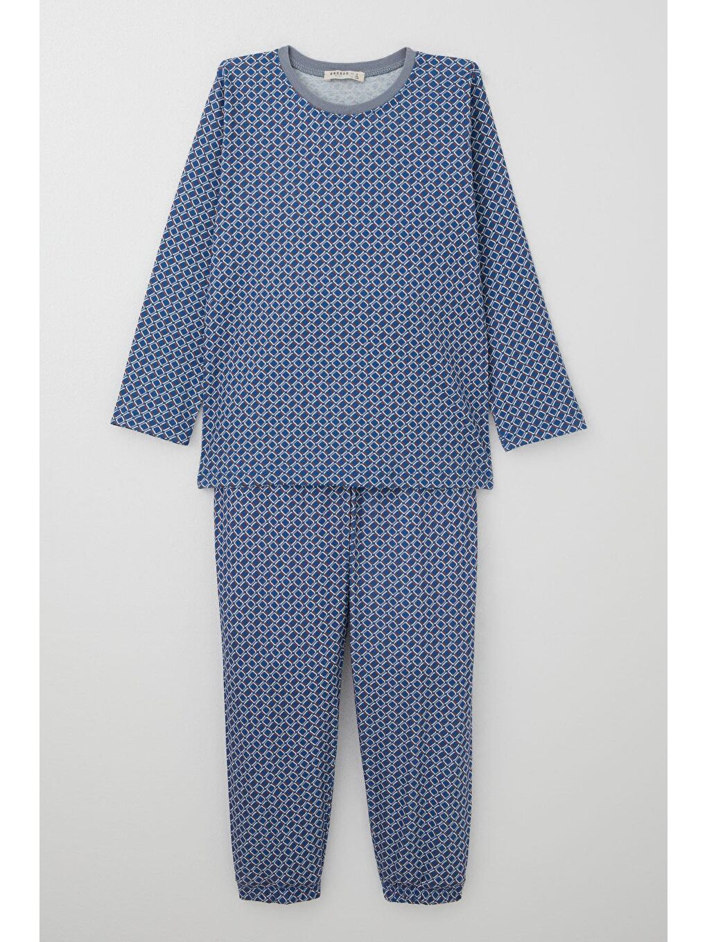 Erkek Çocuk Pijama Takımı Kare Desenli Mavi (4-8 Yaş)