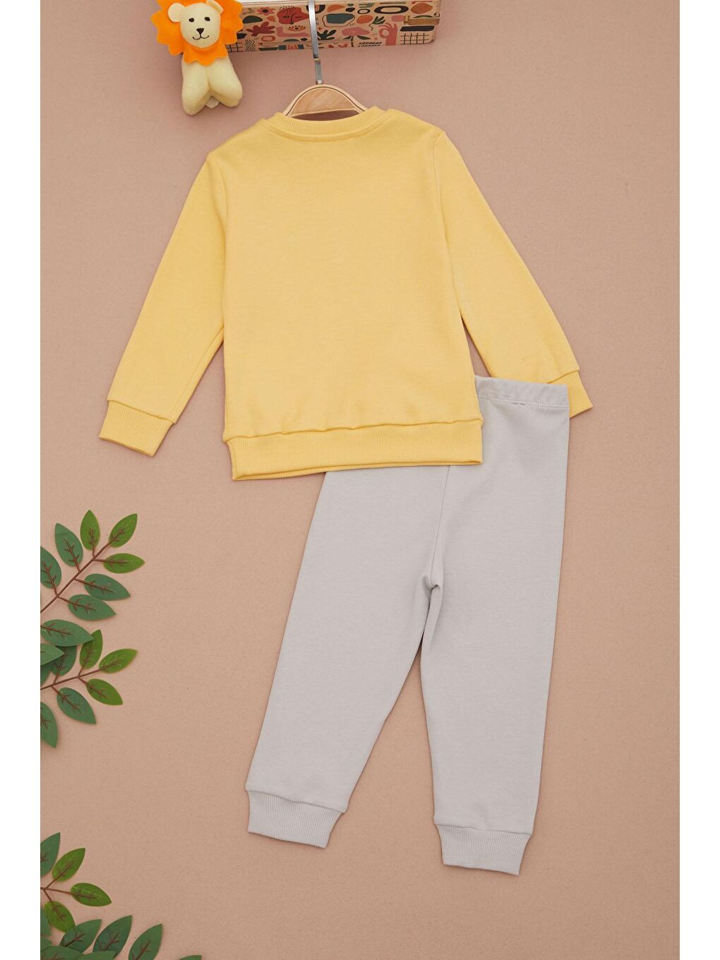 Sarı Aslan Baskılı Yazılı Erkek Bebek Takımı 17396-4