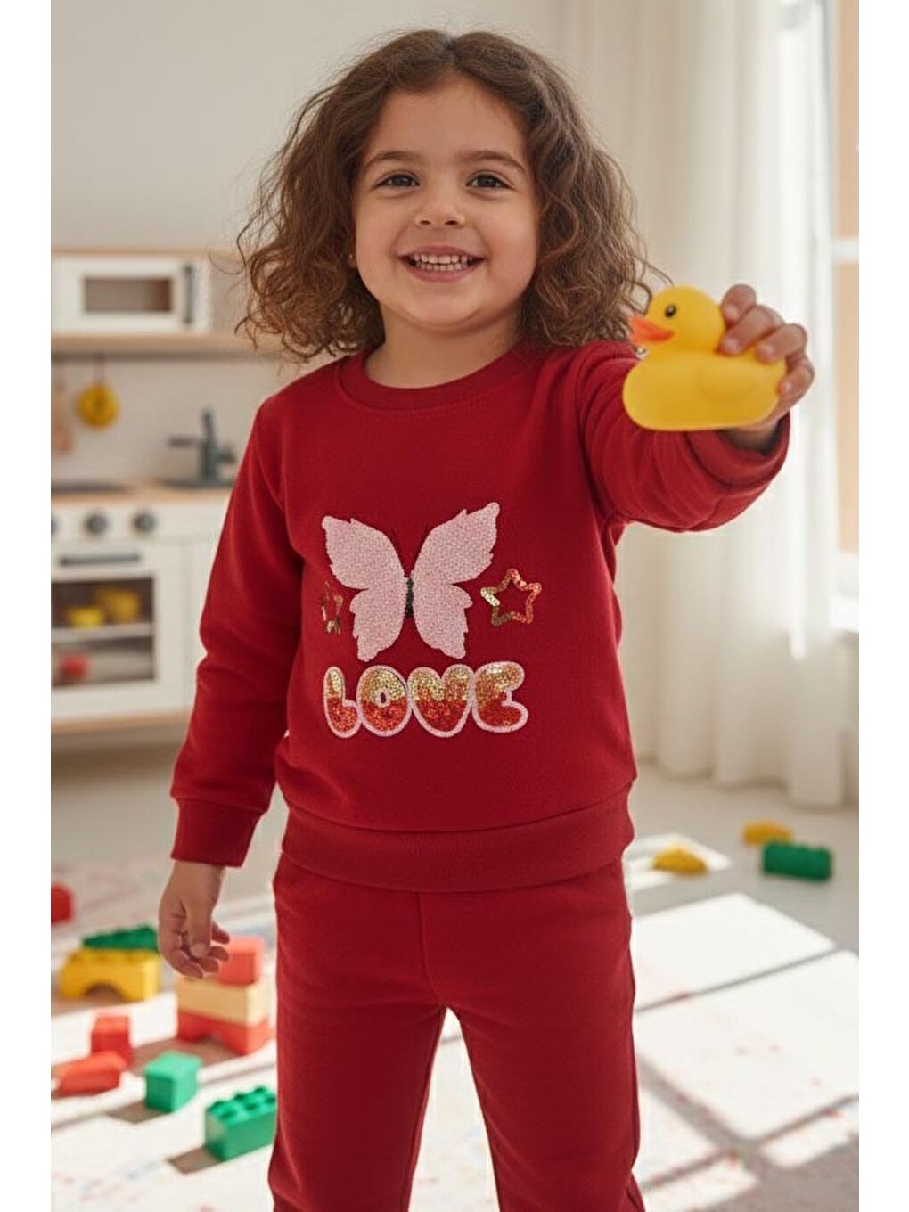 Kırmızı Kız Çocuk Kirmizi Nakışlı İki İplik İkili Takım - 27975-KIRMIZI-1