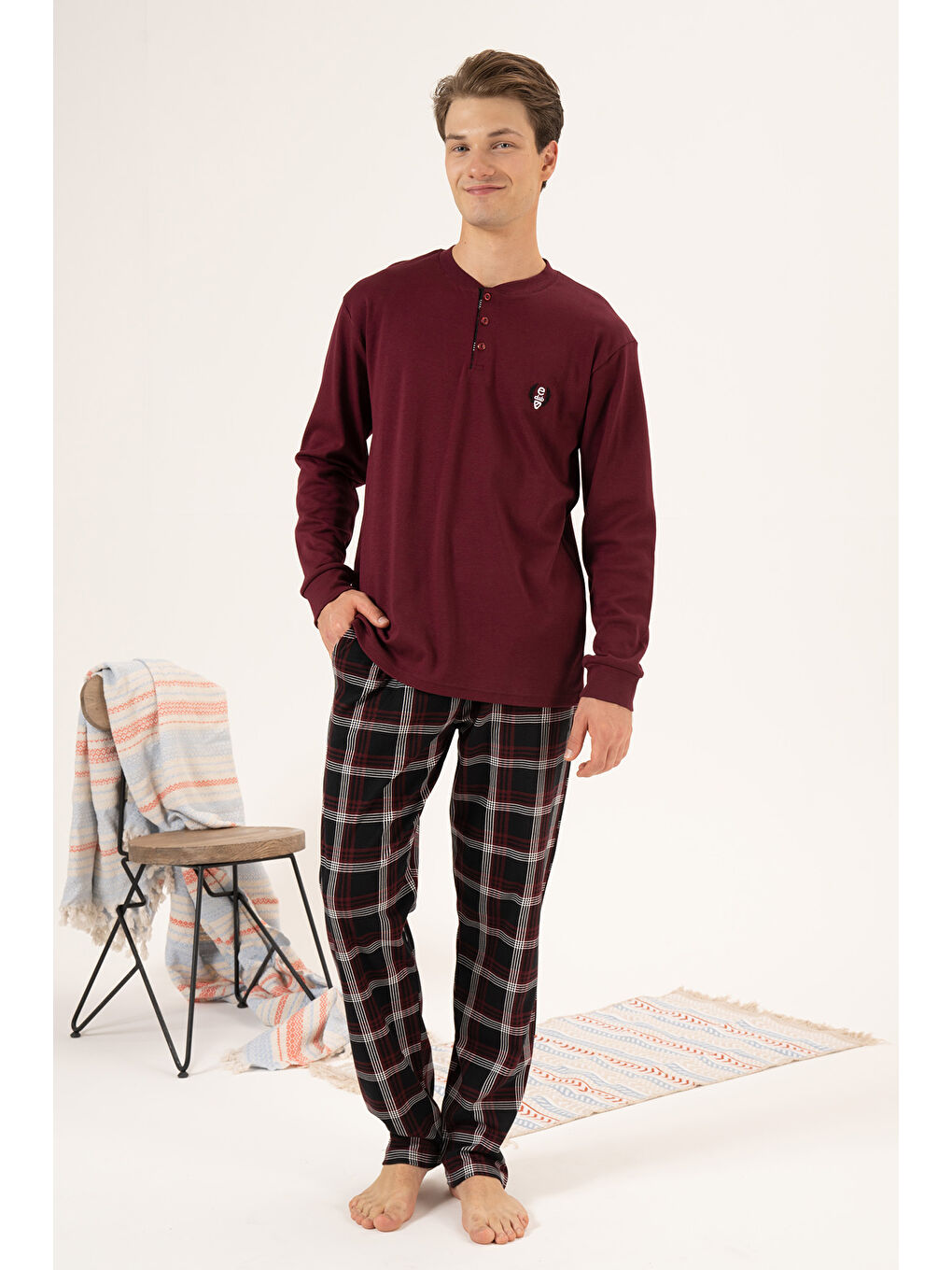 Remsa Bordo Erkek Penye İnterlok Pijama Takımı 24430 Bordo