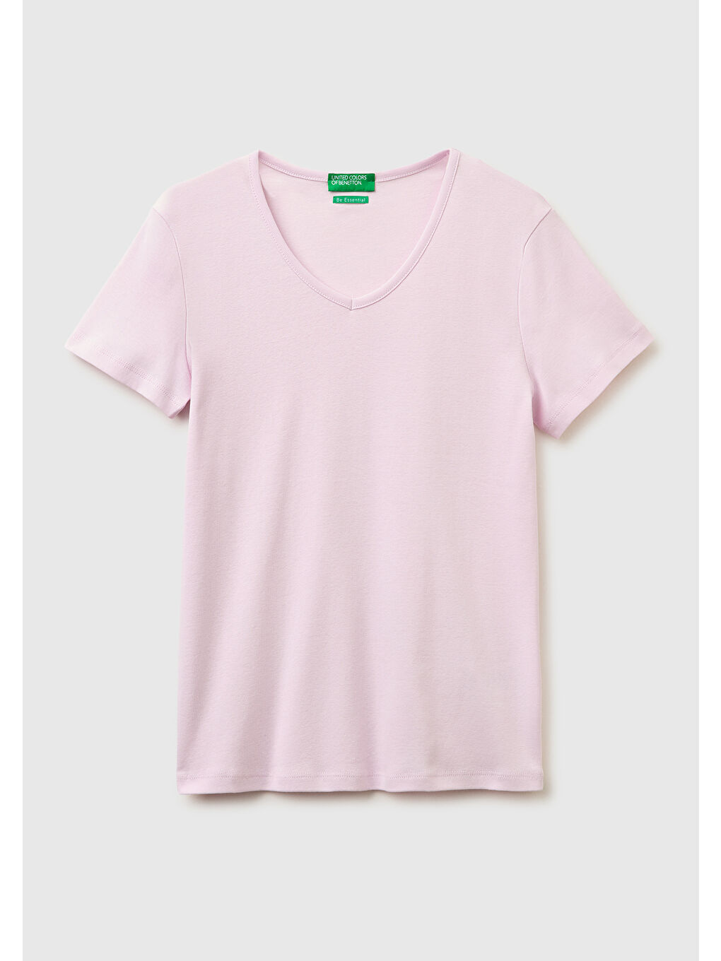 Kadın Açık Pembe %100 Pamuk Geniş V Yaka T-Shirt