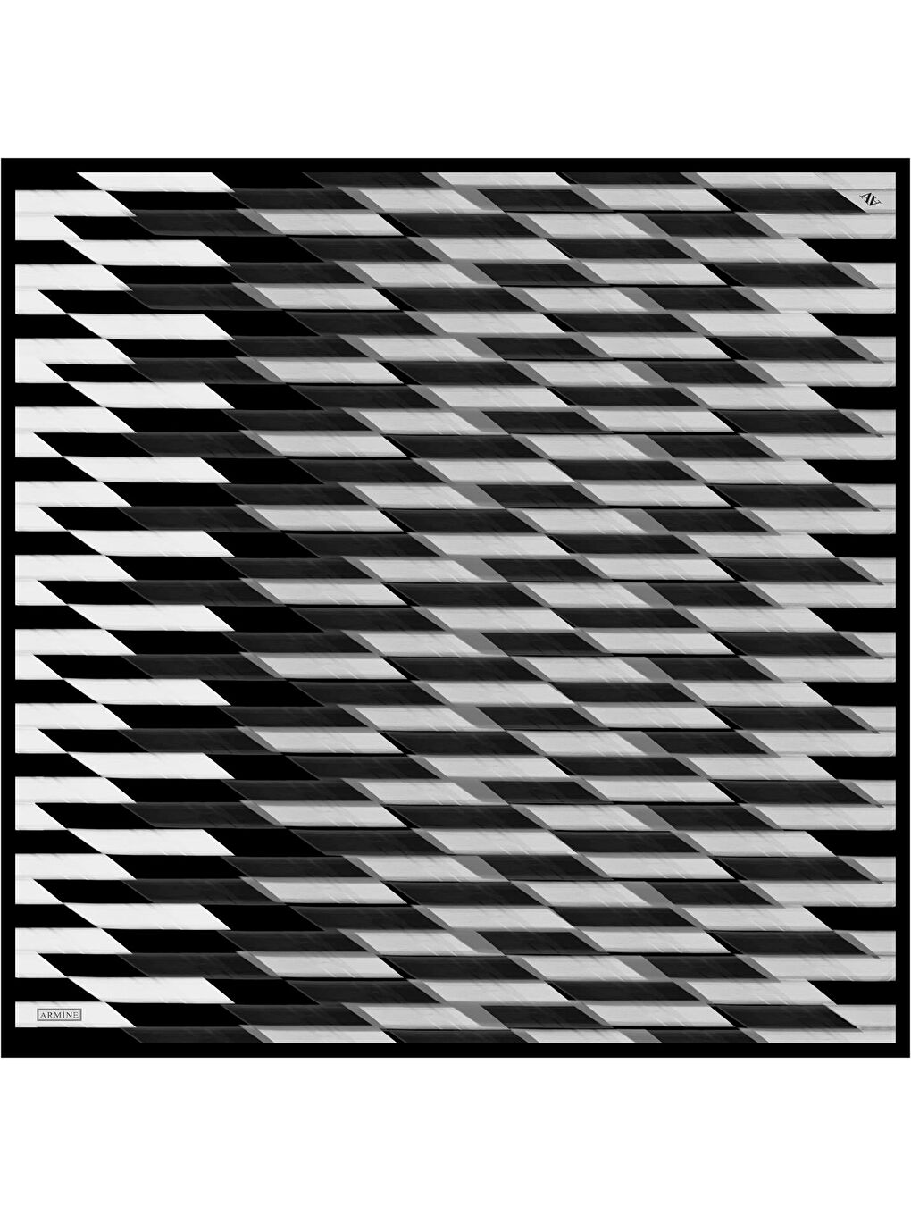 Siyah Geometrik Desenli Saf İpek Twill Eşarp 9325 80-2