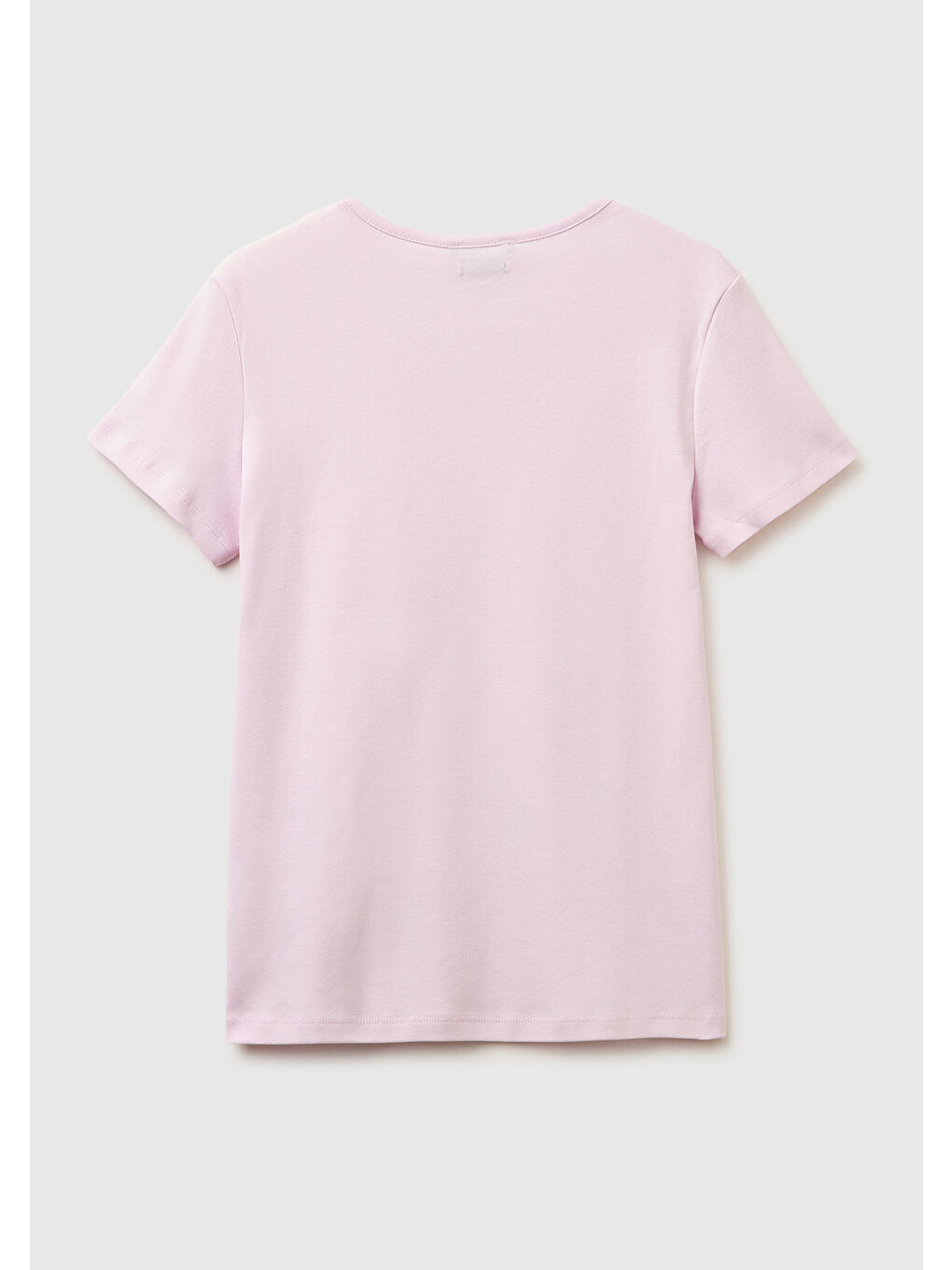 Kadın Açık Pembe %100 Pamuk Geniş V Yaka T-Shirt-1