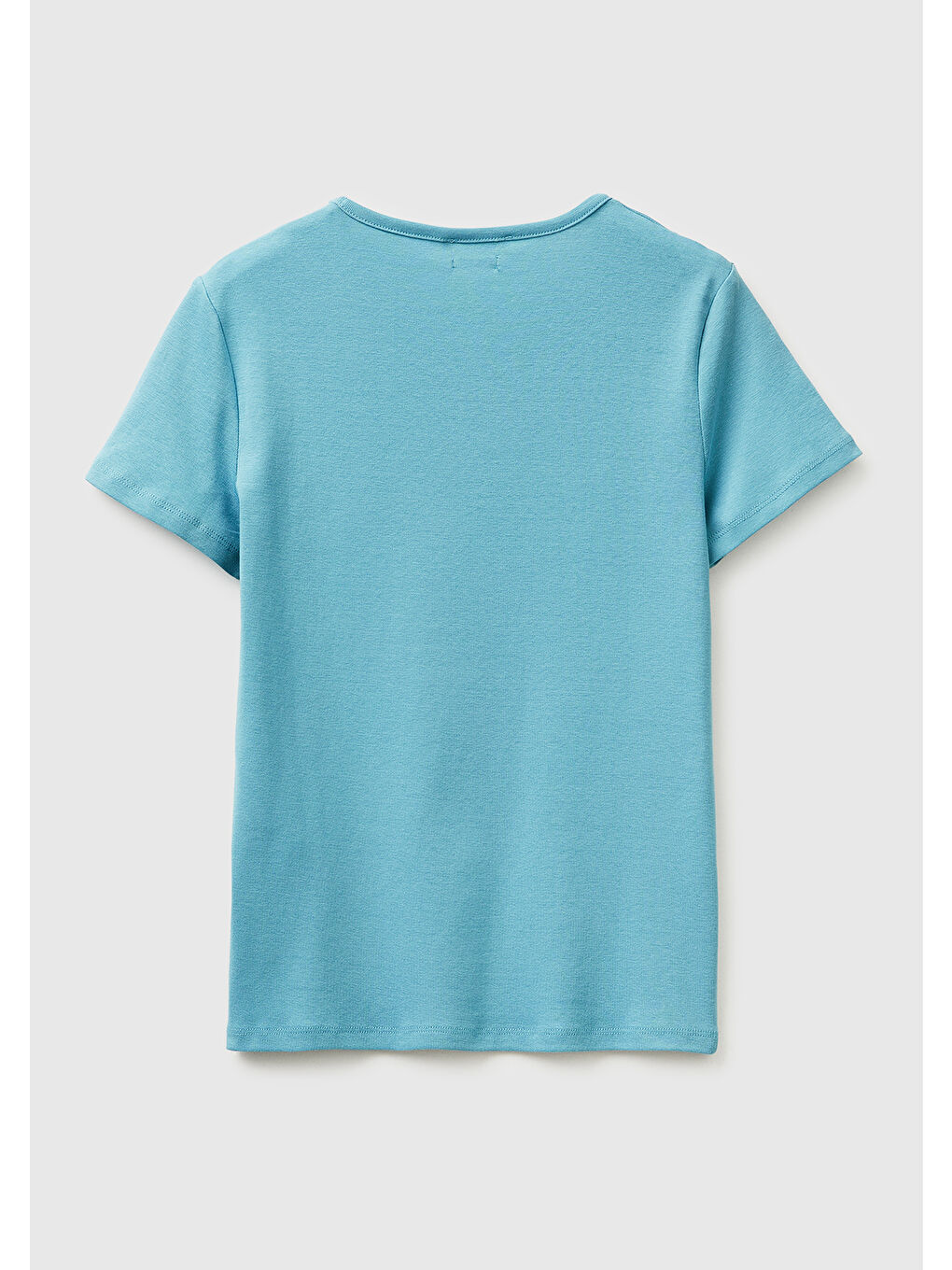 Kadın Açık Mavi %100 Pamuk Geniş V Yaka T-Shirt-1