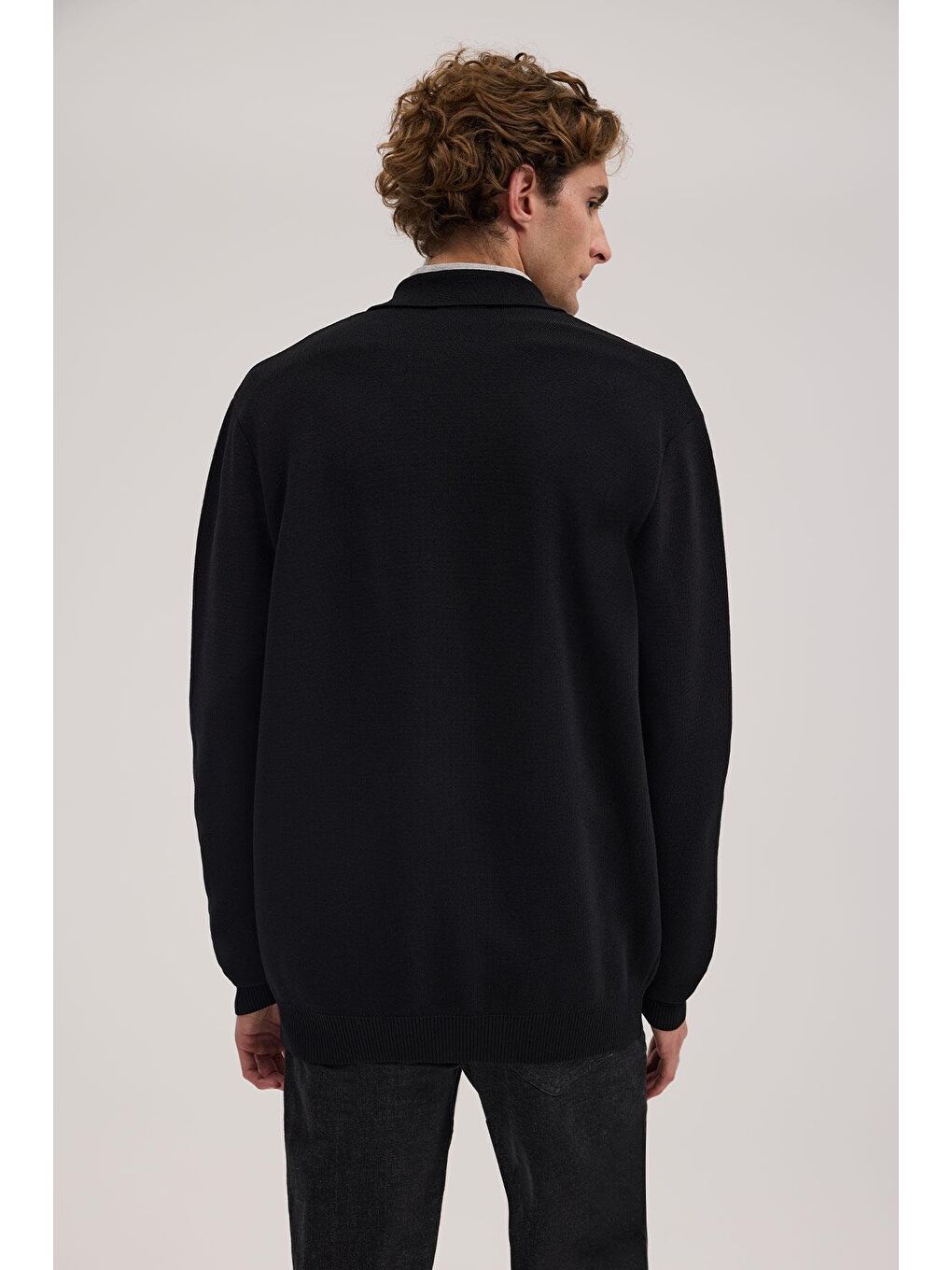 Siyah Slim Fit Bebe Yaka Fermuarlı Cepli Rayon Triko Ceket-3