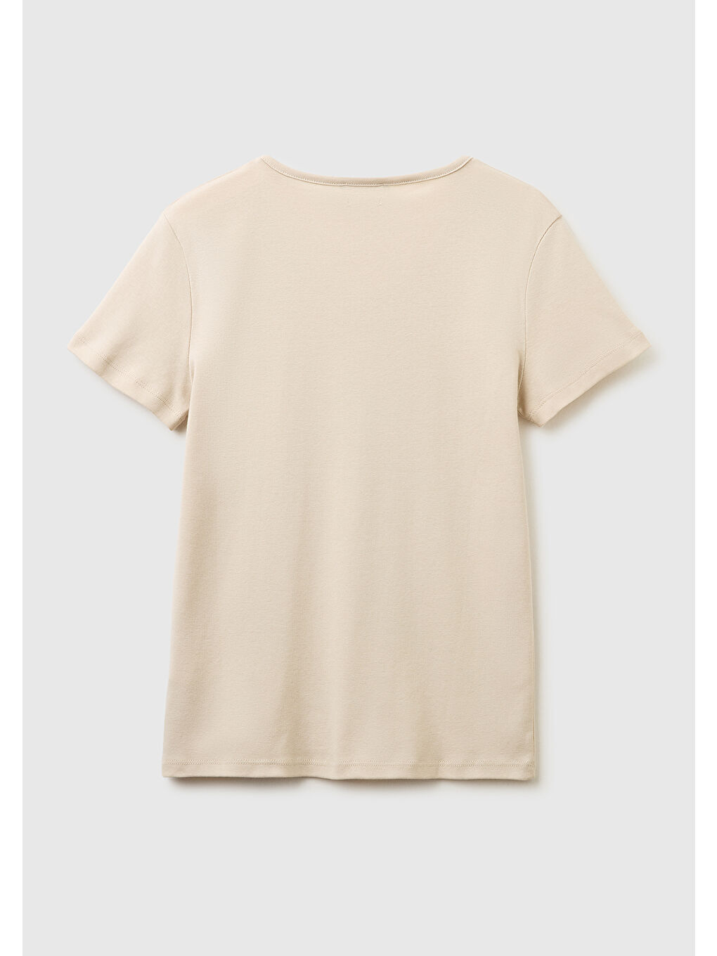 Bej Kadın Taş %100 Pamuk Geniş V Yaka T-Shirt-1