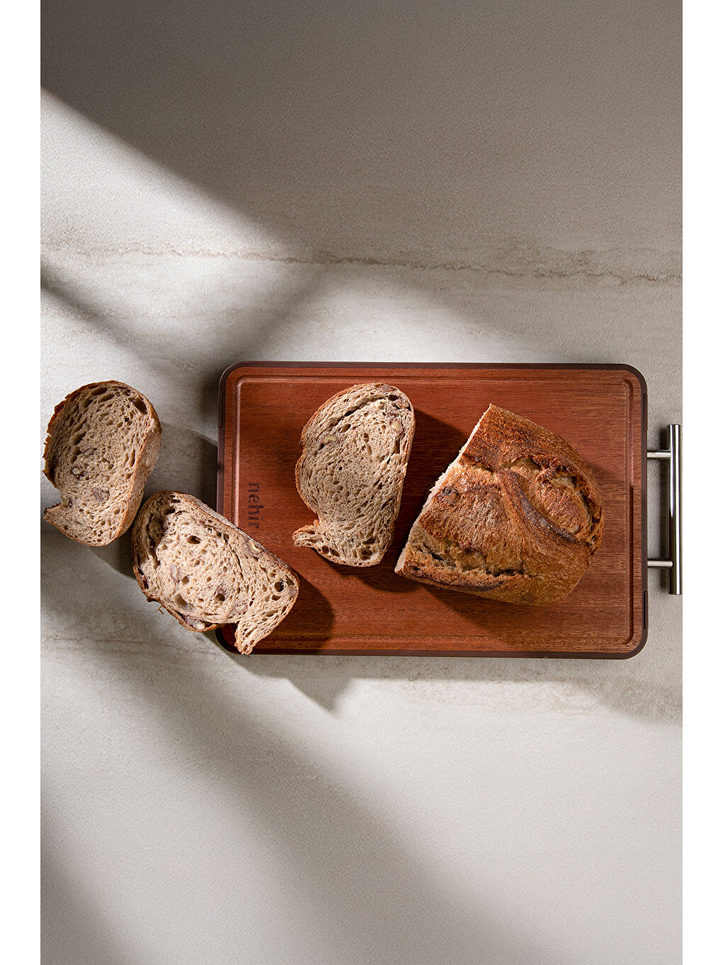 Kahverengi Dublin Paslanmaz Çelik ve Abanoz Çift Taraflı Kesme Tahtası-1