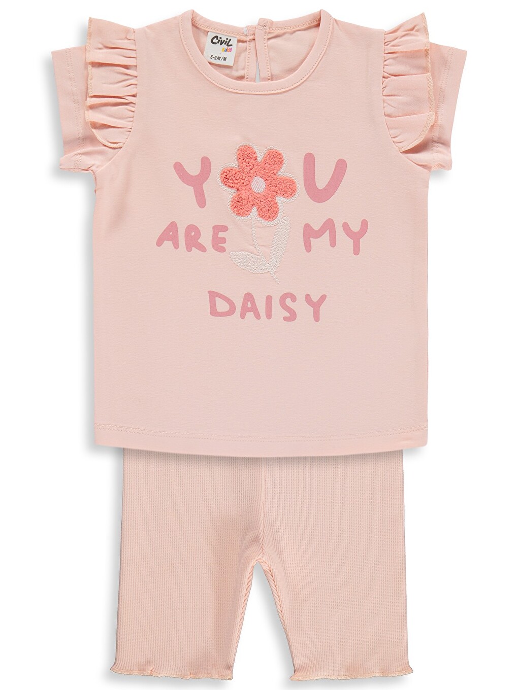 Pembe Baby Yazı-çiçek Baskı Nakış 6-18 Ay Takım - Pudra