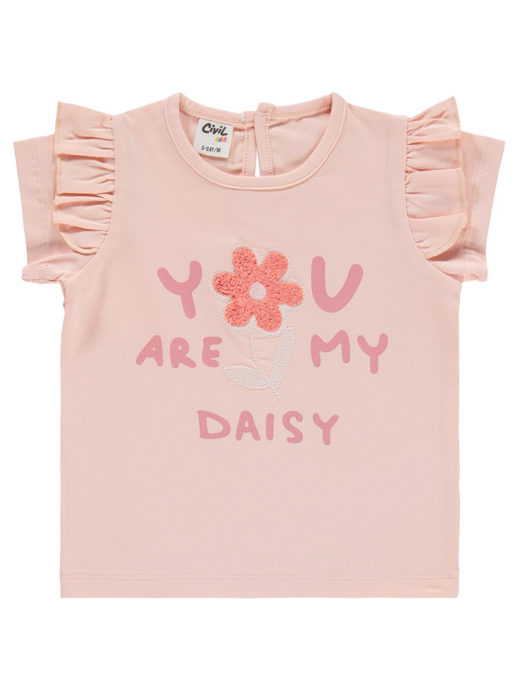 Pembe Baby Yazı-çiçek Baskı Nakış 6-18 Ay Takım - Pudra-1