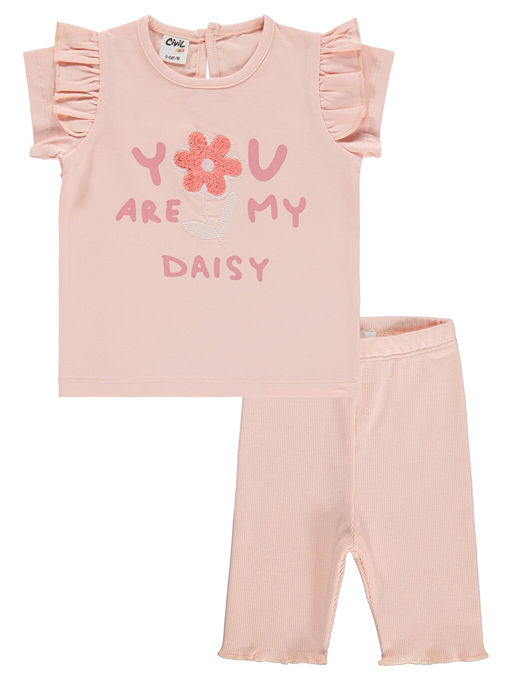 Pembe Baby Yazı-çiçek Baskı Nakış 6-18 Ay Takım - Pudra-3
