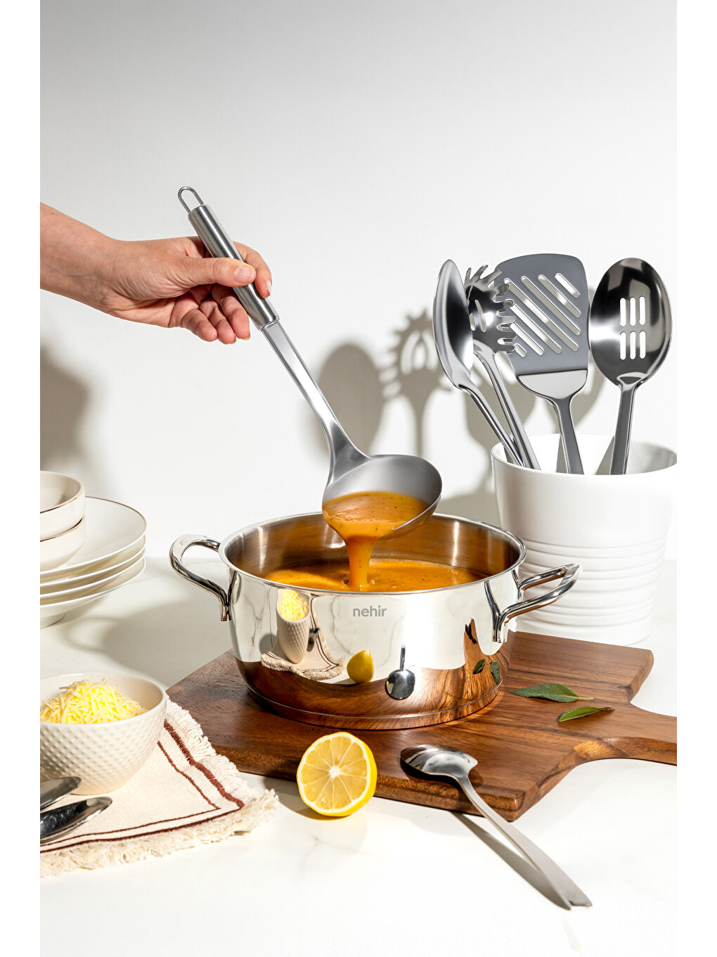 Gri Stew Sade 5 Parça Paslanmaz Çelik Servis Takımı-2