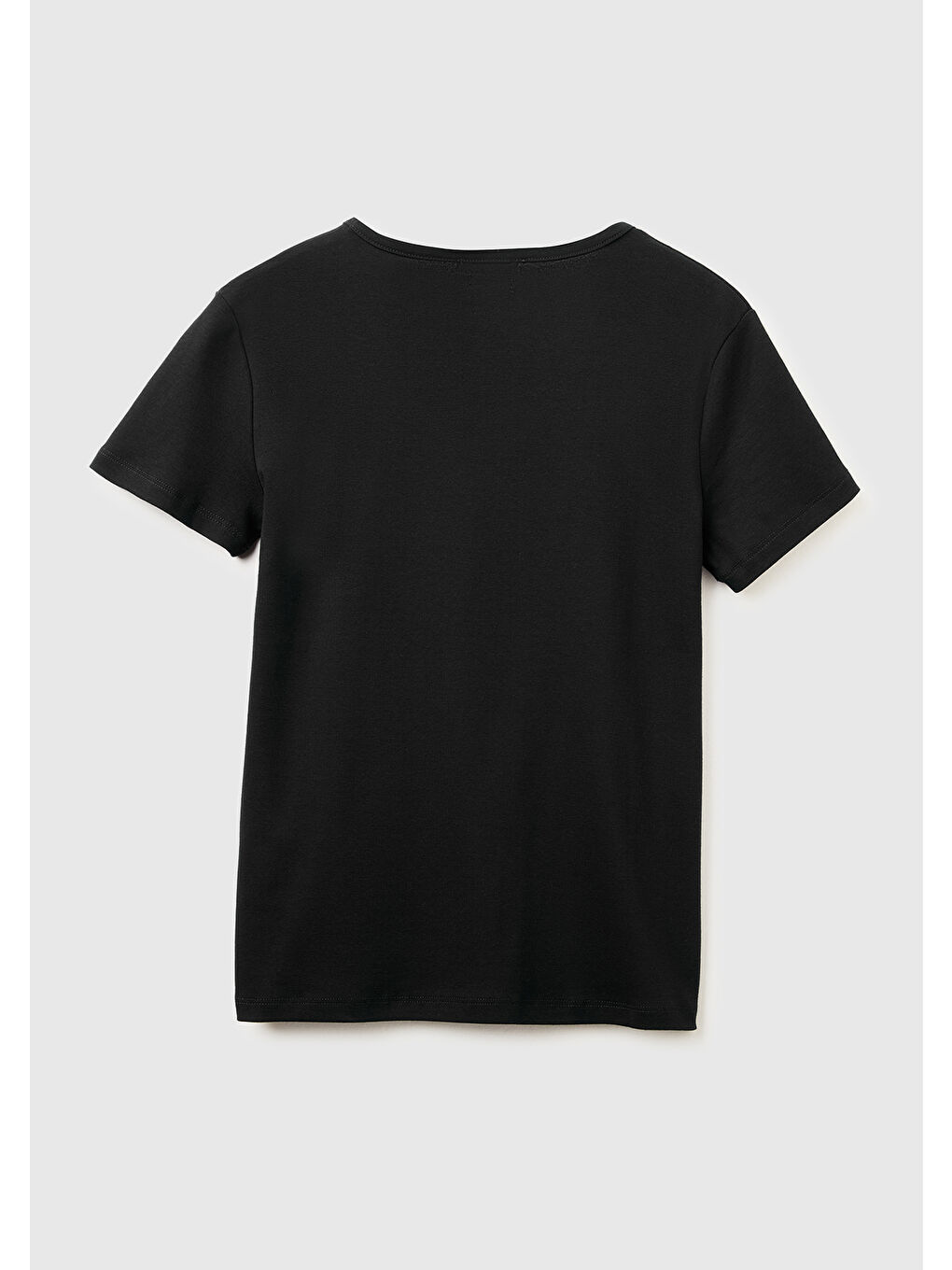 Kadın Siyah %100 Pamuk Geniş V Yaka T-Shirt-1