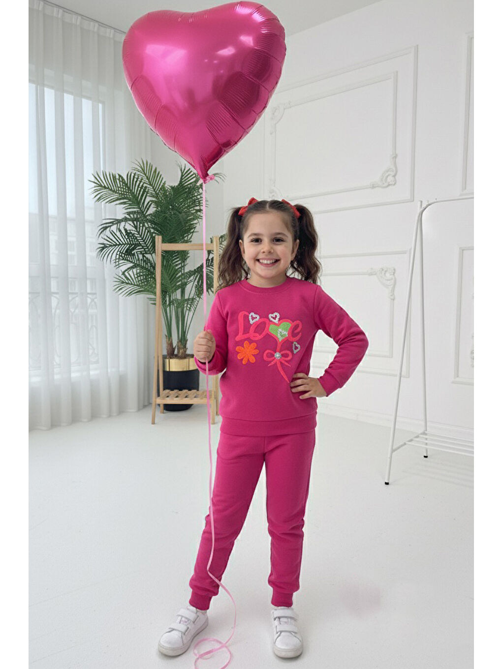 Kız Çocuk Fuşya Nakışlı İki İplik İkili Takım - 27971-FUSYA