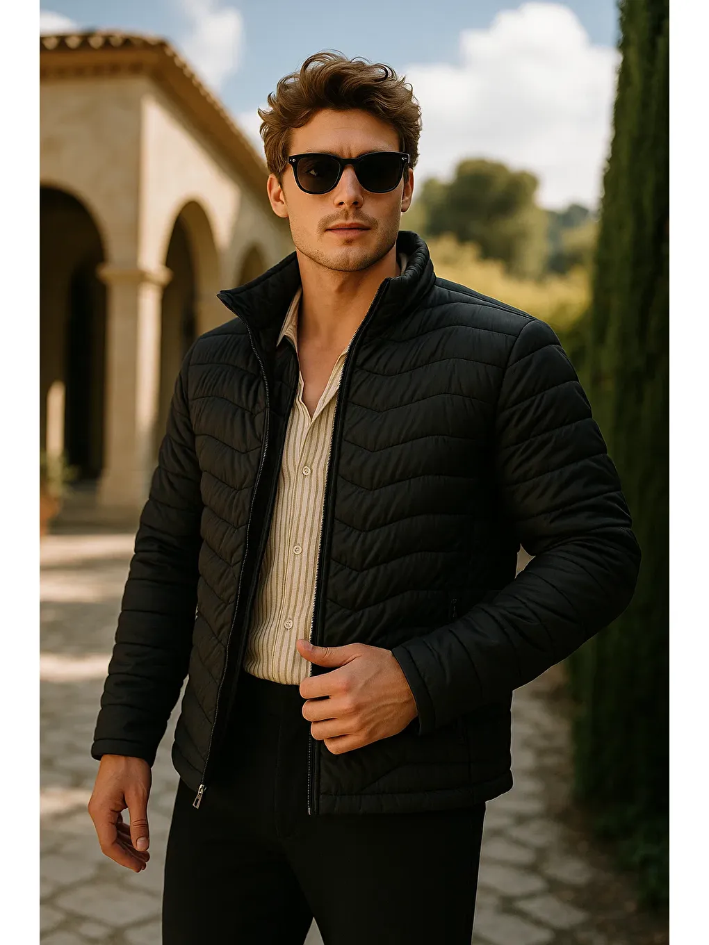 Erkek Fermuarlı Siyah Şişme Mont-1