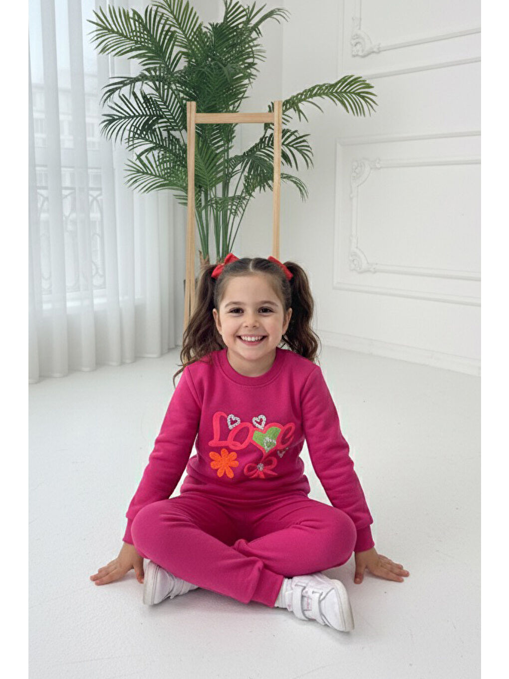 Kız Çocuk Fuşya Nakışlı İki İplik İkili Takım - 27971-FUSYA-1