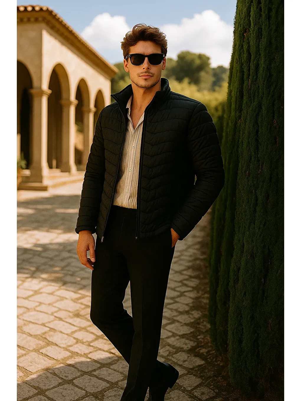 Erkek Fermuarlı Siyah Şişme Mont-2