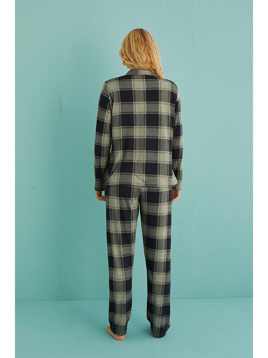 Kadın Genç Önden Düğmeli Uzun Kollu Pijama Takımı | Haki 50701-64-3