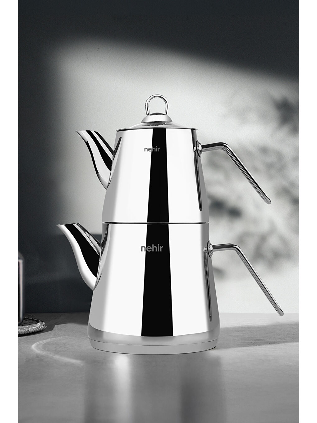 Gri Alya Maxi Büyük Boy Paslanmaz Çelik 1.10-2.15 Lt. Çaydanlık Takımı