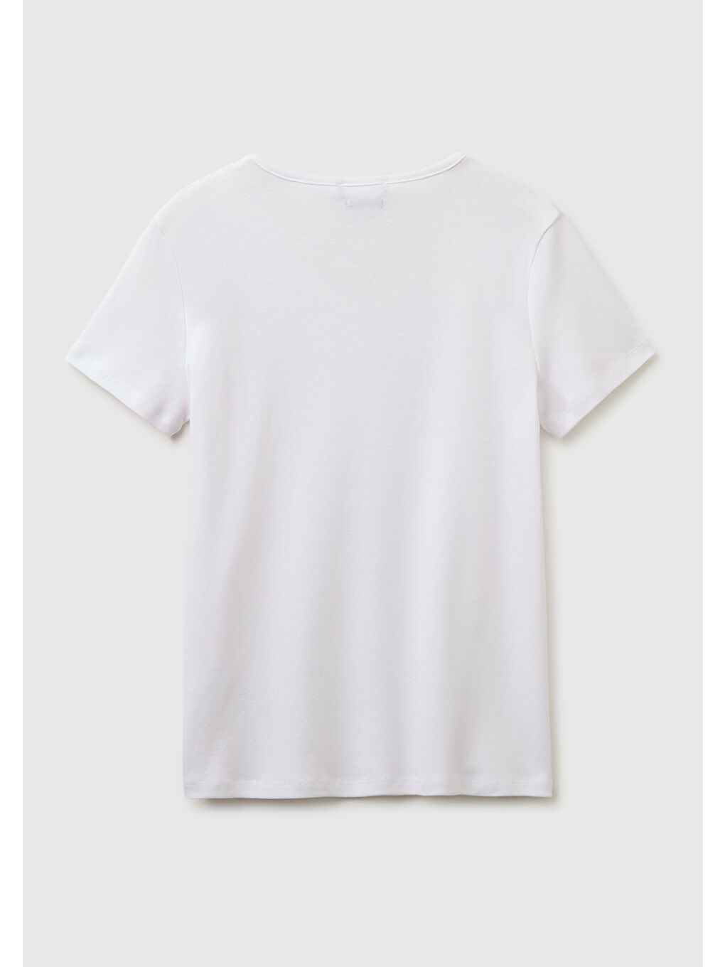 Kadın Beyaz %100 Pamuk Geniş V Yaka T-Shirt-1