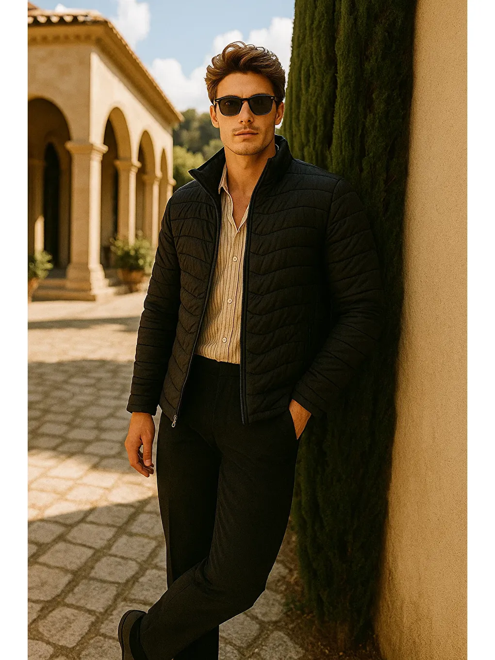 Erkek Fermuarlı Siyah Şişme Mont-3