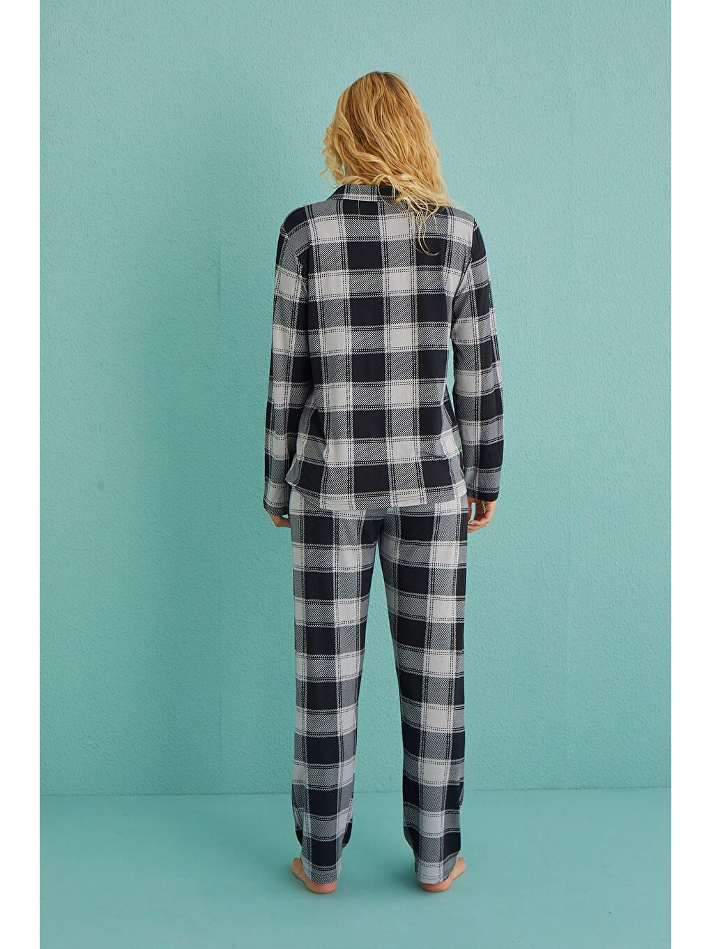 Kadın Genç Önden Düğmeli Uzun Kollu Pijama Takımı | Gri 50701-63-3