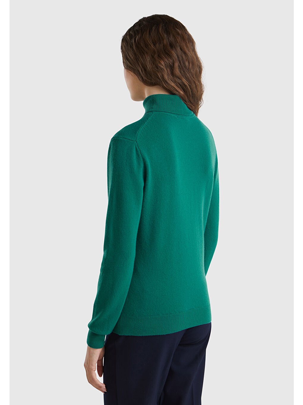 Kadın Koyu Yeşil Dik Yaka %100 Merino Kazak-2