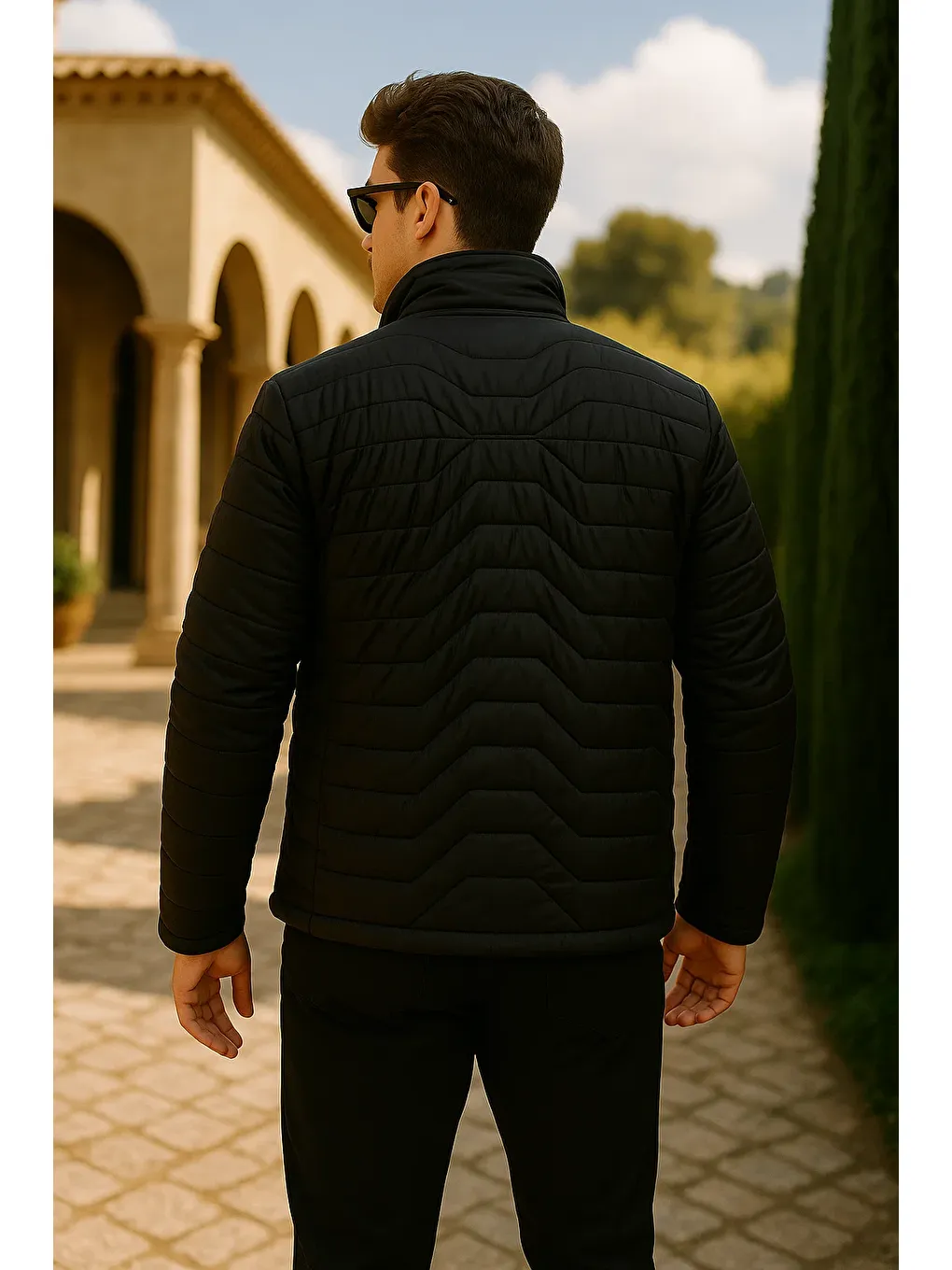 Erkek Fermuarlı Siyah Şişme Mont-5