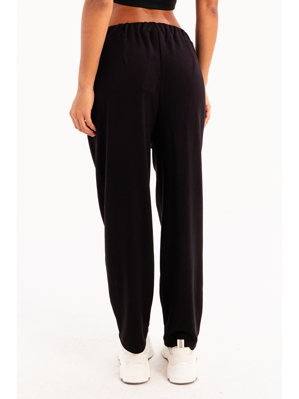 Oversize Eşofman Altı Pantolon Fit Beli Lastikli Cepli Rahat Kesim Kadın Flex Siyah-5
