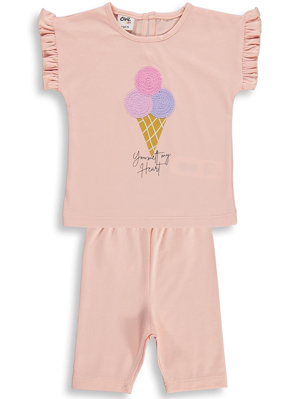 Pembe Baby Dondurma Nakışlı 6-18 Ay Takım - Pudra
